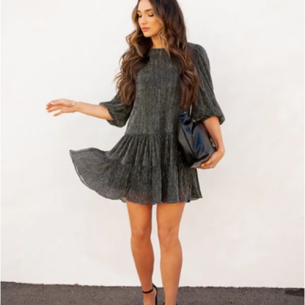 Metallic Puff sleeve dress